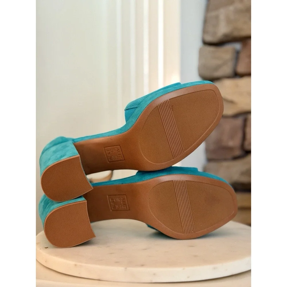 Naturalizer Pearlyn Women's 9.5M Teal Suede Leather Platform Block Heel Sandals - Picture 7 of 7